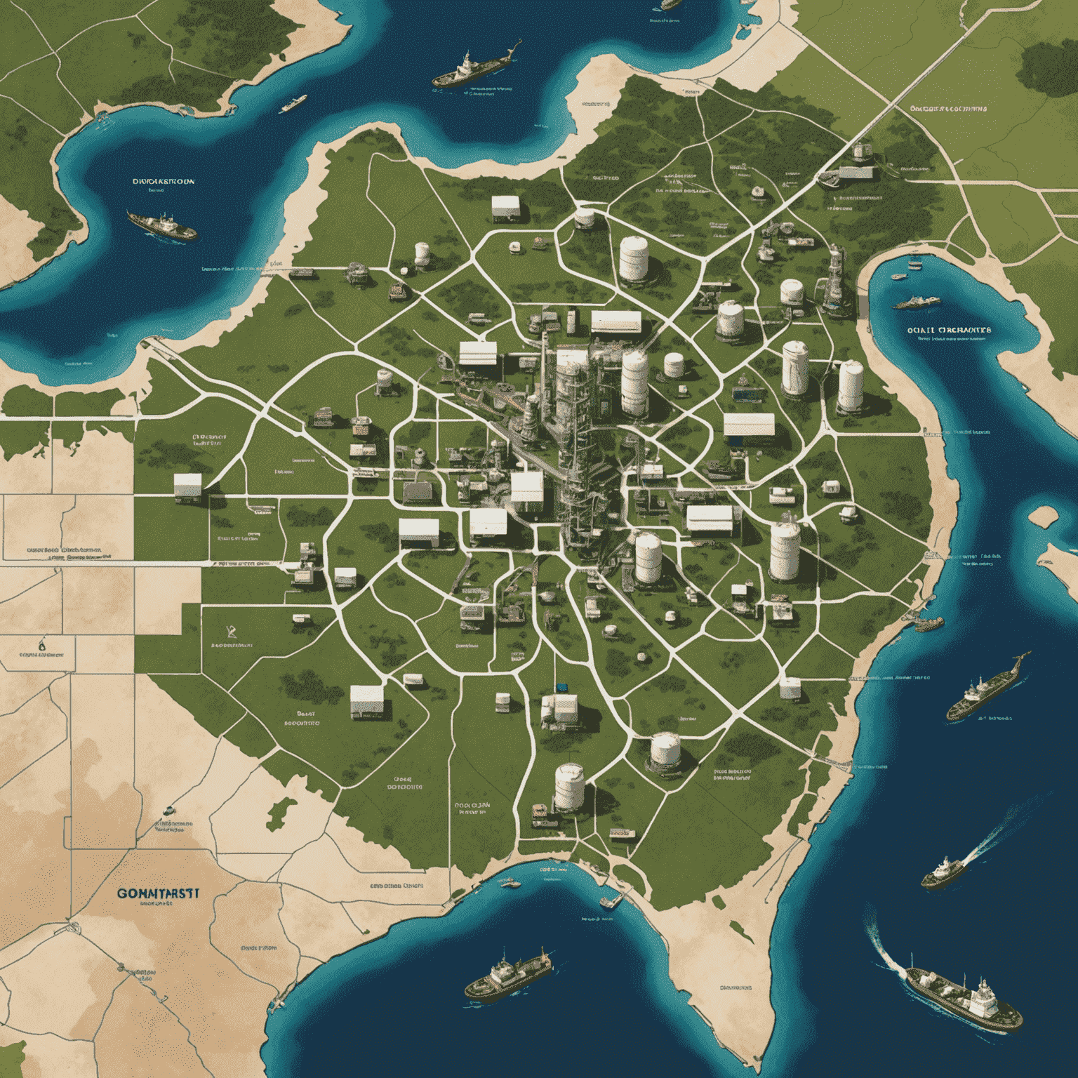 A map showing an extensive distribution network for oil and gas products, with various modes of transportation and storage facilities highlighted