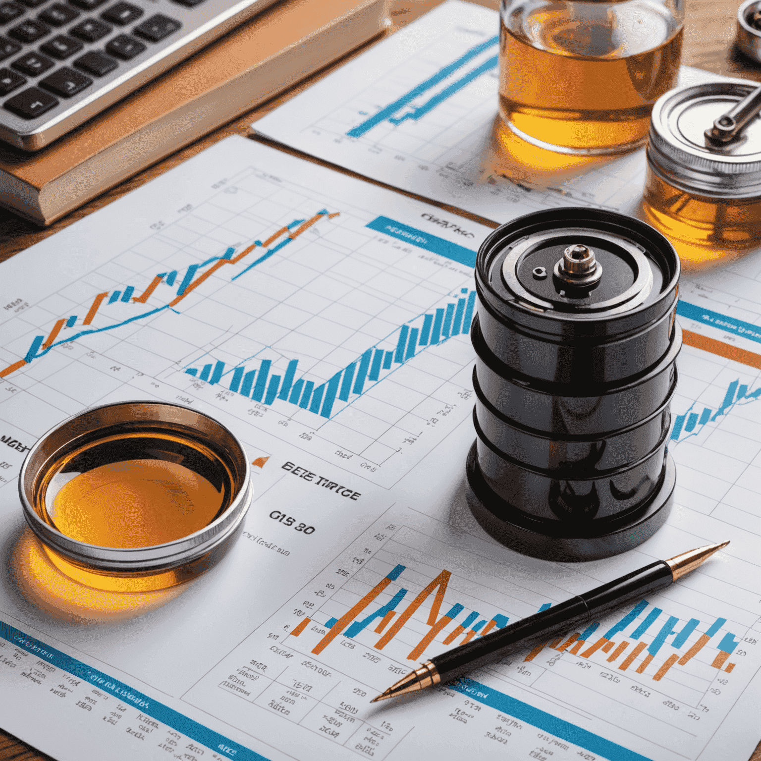 Graphs and charts showing oil and gas market trends, price fluctuations, and future projections